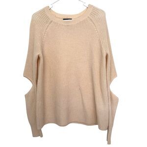 Aqua Cashmere Women's XS Extra Small Sweater Elbow Cut Out Ivory Ribbed Pullover